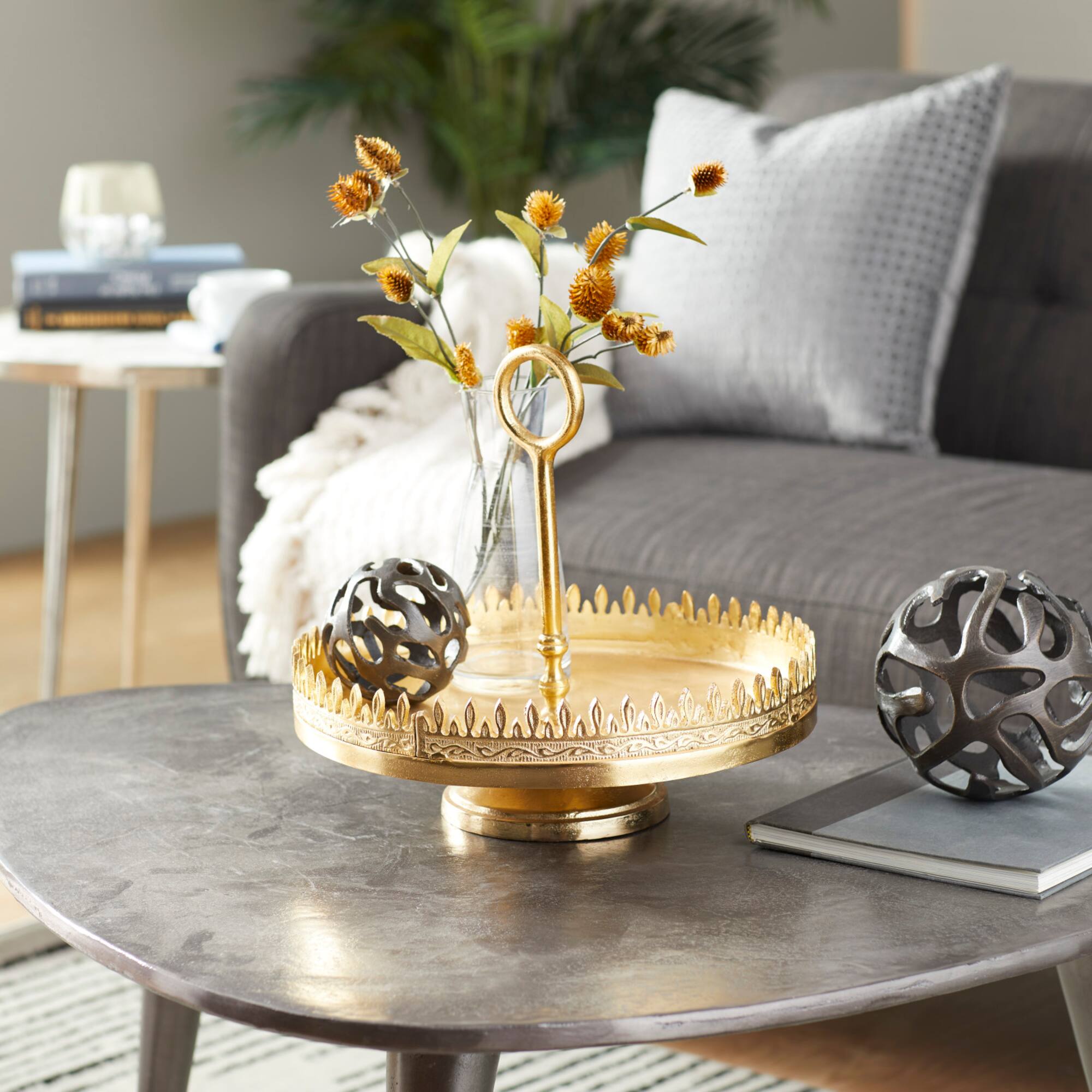 13" Gold Aluminum Glam Tray Stand